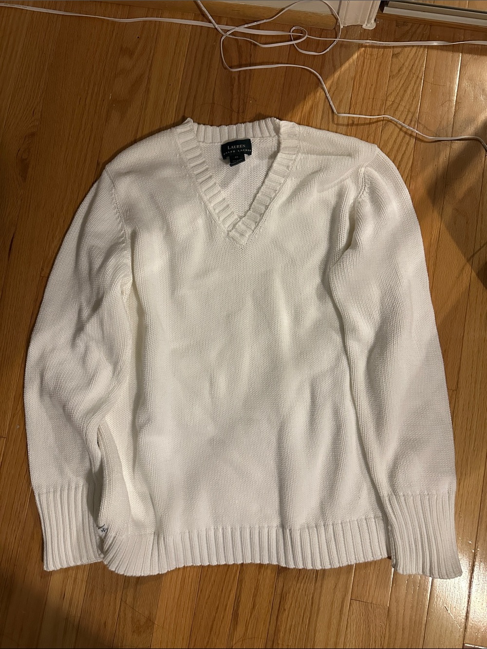 Lauren Ralph Lauren Cream V-Neck Cotton Sweater